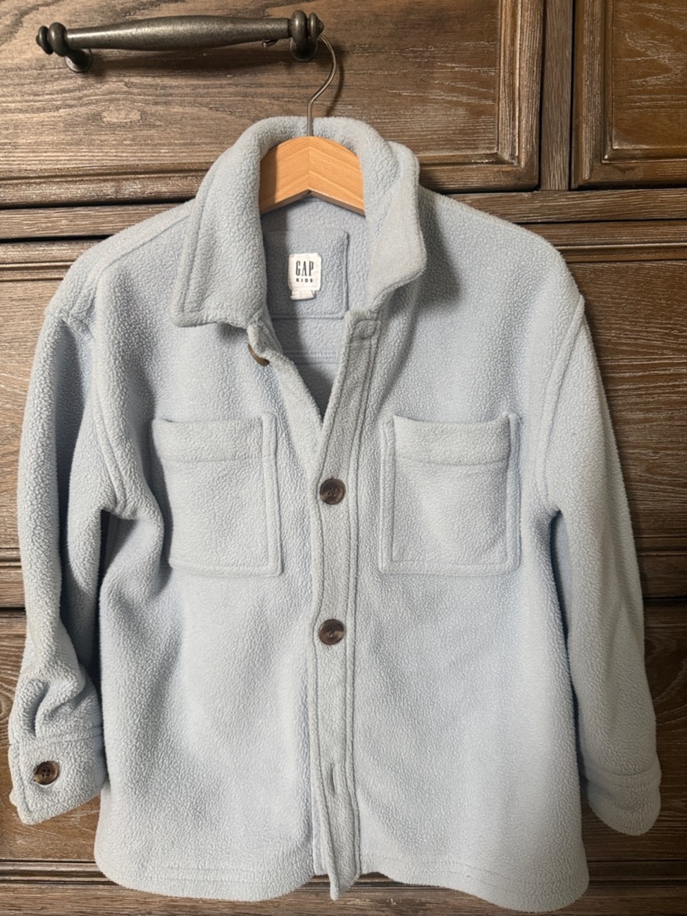 GAP Pale Blue Fleece Shacket with Patch Pockets